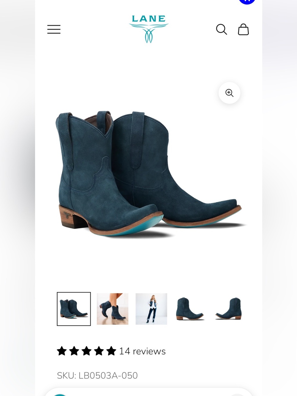 LANE Women's Navy Suede Western Ankle Boots
